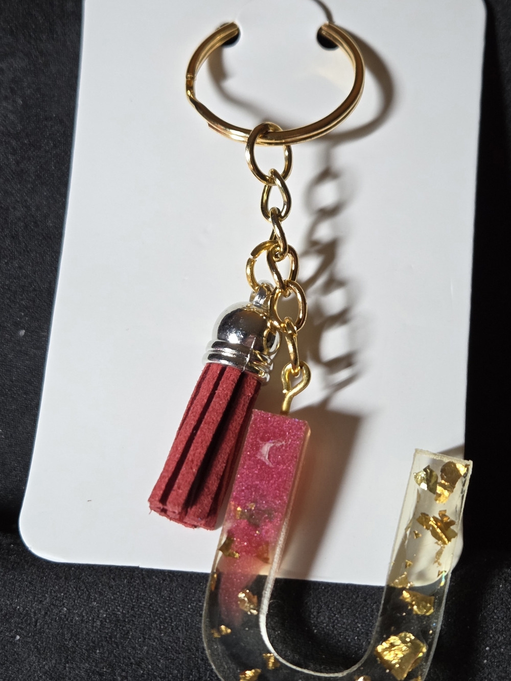 Gold Keyring with Red Tassel and Resin Charm